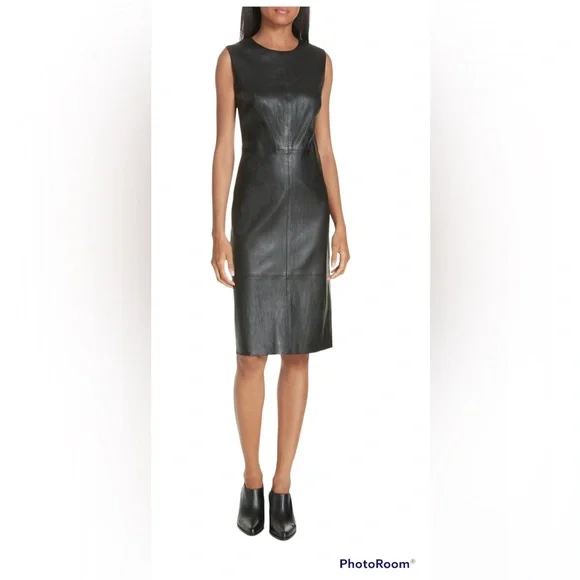 slim fit dress slacks Women High Quality Faux Leather Office Lady A-line Dresses – HER SHOP main image 1